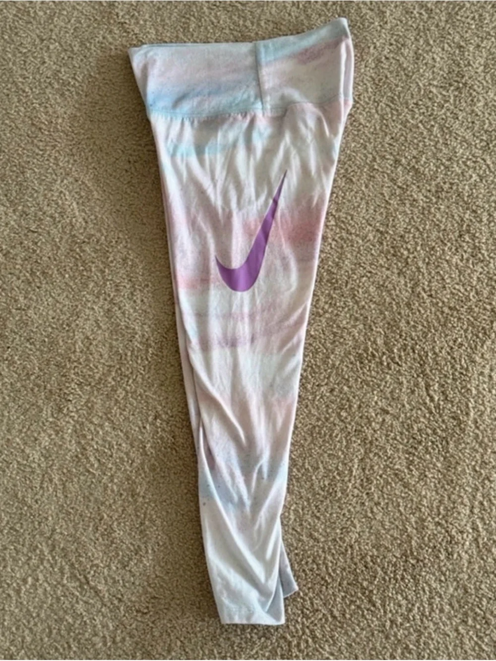 Nike Girls Size 6 Pastel Tie Dye Swoosh Athletic Leggings Pink Blue Purple